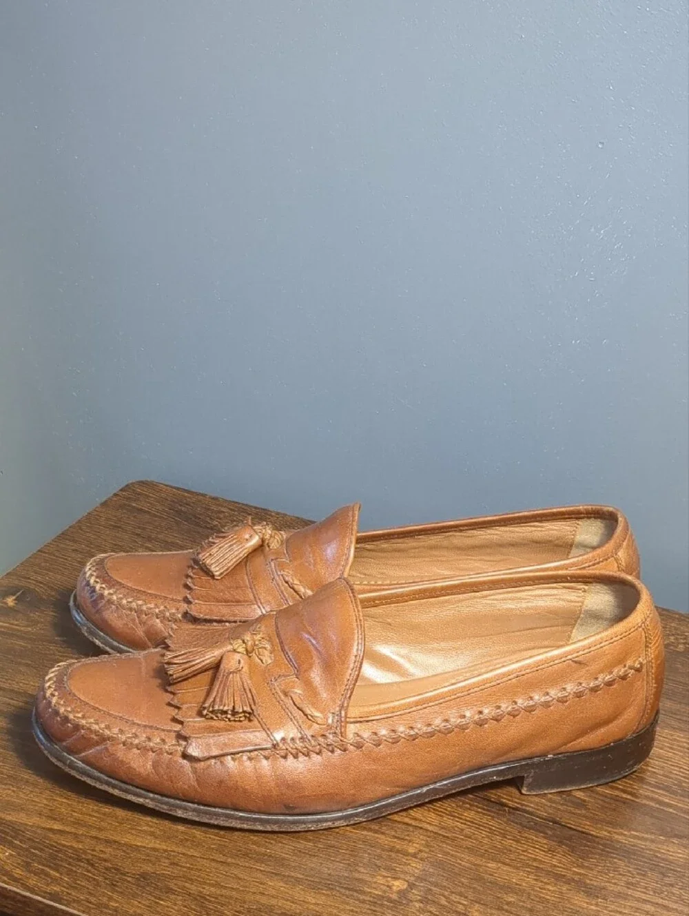 Vintage Domani Johnston & Murphy Brown Leather Kiltie Tassel Loafers Men’s 10.5M